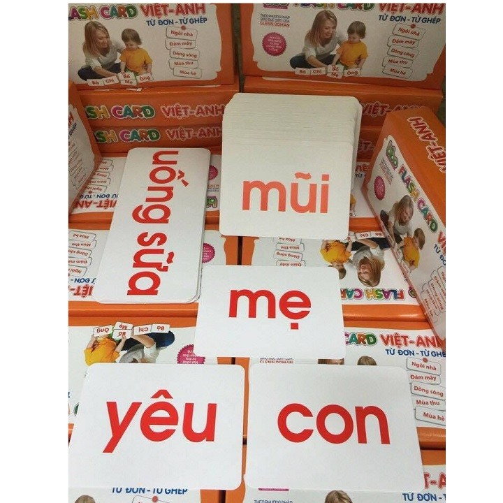 Bộ thẻ học song ngữ Flash Card Việt - Anh -Từ đơn - từ kép cho bé