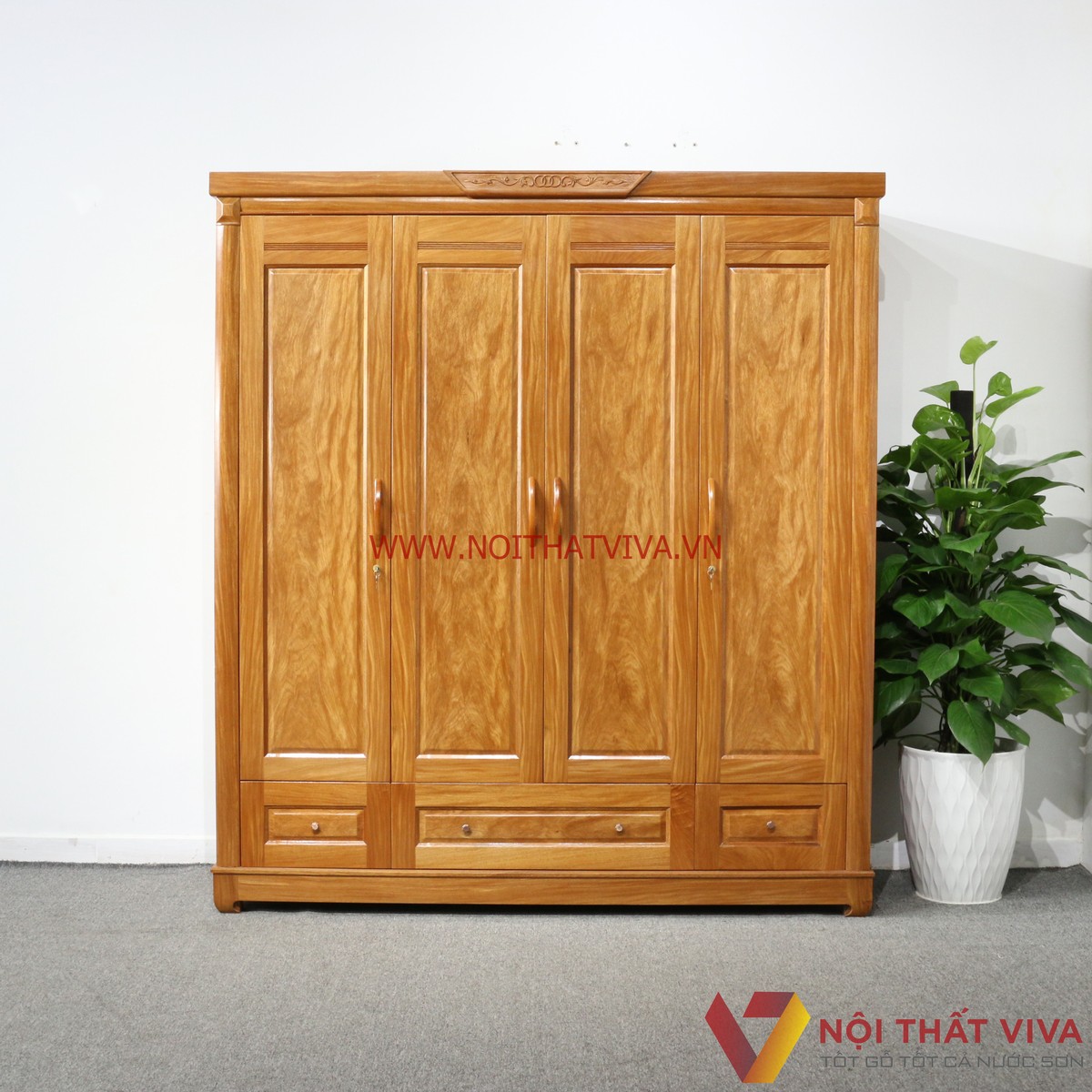 Tủ Quần Áo Gỗ Đinh Hương 4 Cánh Hiện Đại Bền Đẹp