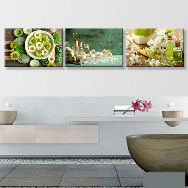 Bộ 3 Tranh Canvas Viền Composite Trang Trí Spa "Tinh Dầu Và Hoa" W049