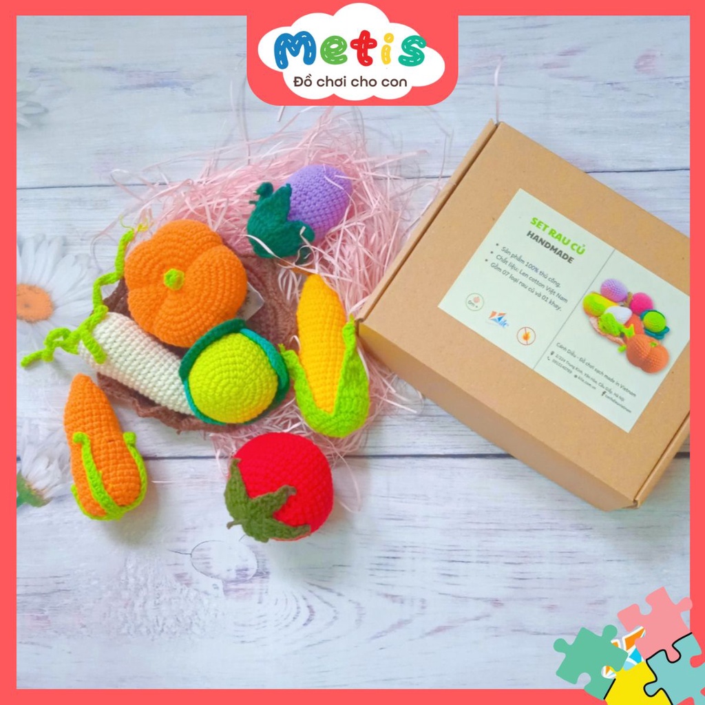 SET Đồ chơi Len 5 Loại Trái Cây/ 7 Loại Rau Củ - Metis Đồ chơi cho con