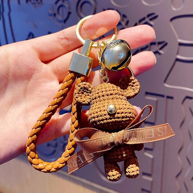 Móc khóa gấu nơ cute, móc gấu nhiều màu có chuông khoen tròn và móc càng cua