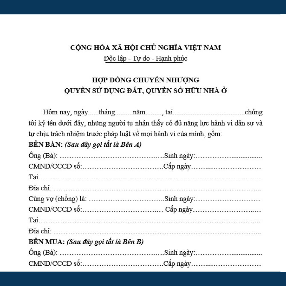 Mẫu hợp đồng mua bán nhà đất, hợp đồng chuyển nhượng quyền sử dụng đất + Tài liệu hướng dẫn của Luật sư