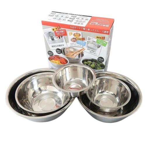 Bộ Thau Inox 5 Món Dùng Rửa Rau Củ Quả, Thau Trộn Salad Dày Dặn Siêu Tiện Dụng Cho Nhà Bếp Size Từ 14-24cm