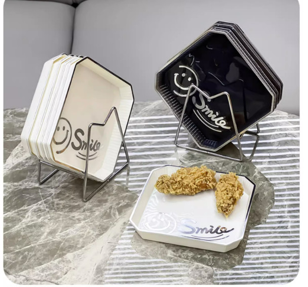 Set 6 đĩa vuông siêu xinh đựng đồ ăn vặt, hoa quả - Set đĩa nhựa kèm giá đỡ cực yêu - Trang trí bàn ăn