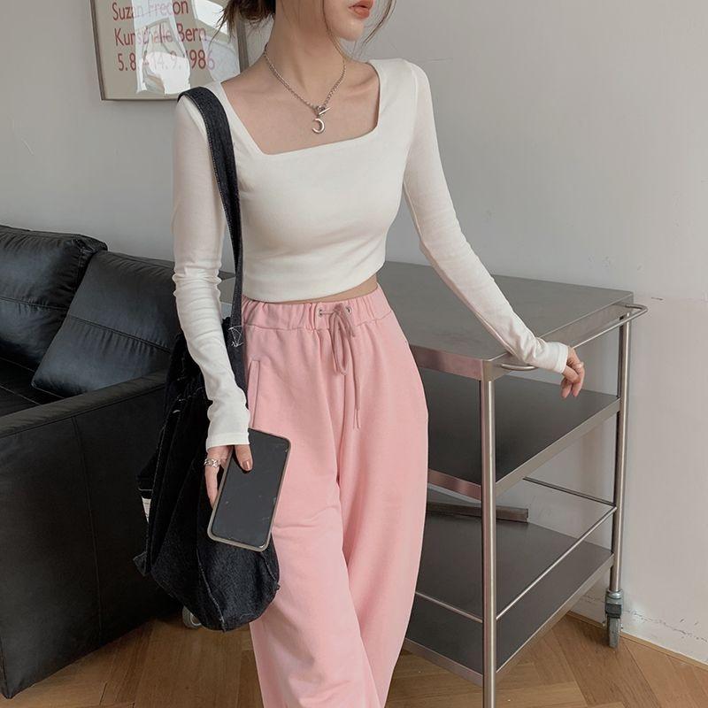 áo cổ vuông tay dài croptop - A4CRTCV - thun co giãn