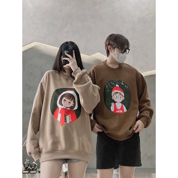 Sweater nâu áo đôi nỉ noel vải ấm in hình unisex