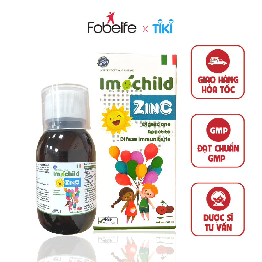 Siro Bổ Sung Kẽm Giúp Trẻ Hấp Thụ Tốt Tăng Sức Đề Kháng Imochild Zinc Nhập Khẩu Ý  ( Chai 100ml )