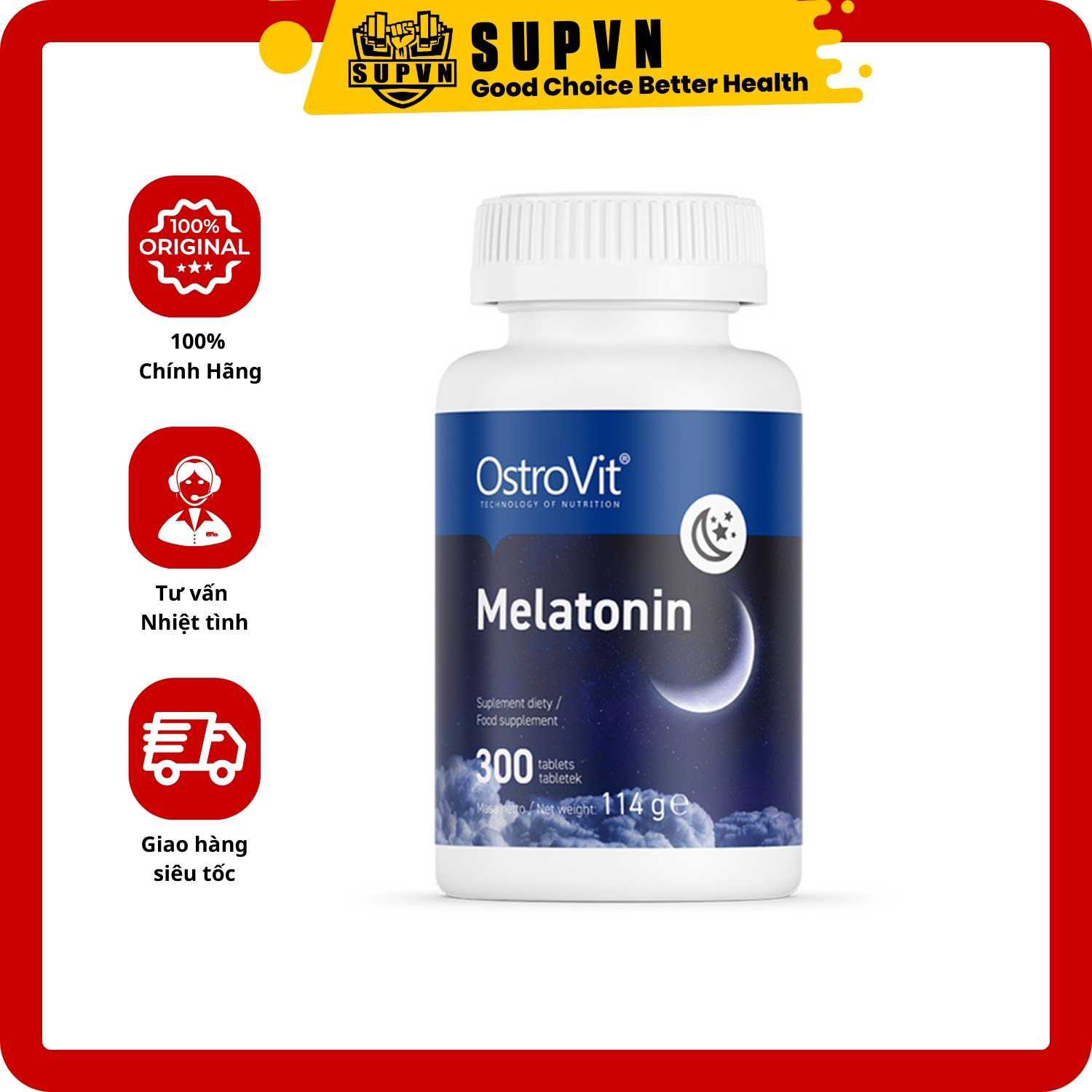 OstroVit Melatonin (180 - 300 Viên) - Viên Uống Cải Thiện Giấc Ngủ Phục Hồi Cơ Bắp