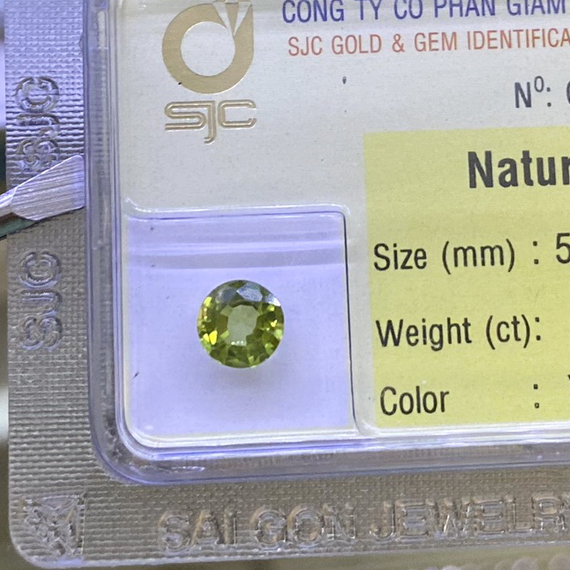 Viên đá peridot ngọc olivin kiểm định tự nhiên mài giác tròn phong thủy