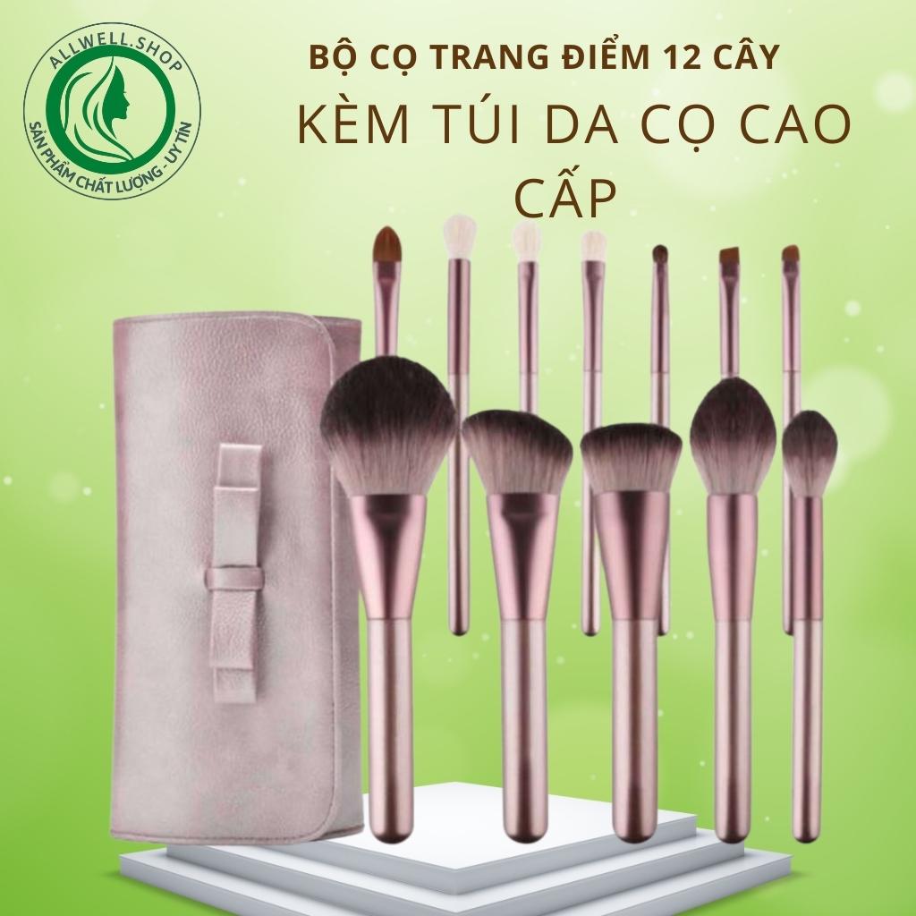 Bộ cọ trang điểm tặng túi da chia cọ, Bộ 12 cọ trang điểm đa năng tiện dụng, mềm mại + Túi da chia ô cọ riêng biệt, cùng màu đẹp, thời trang.- Chất lượng siêu mền, tạo cảm giác mịn màng trên da, làm da sáng điều màu."