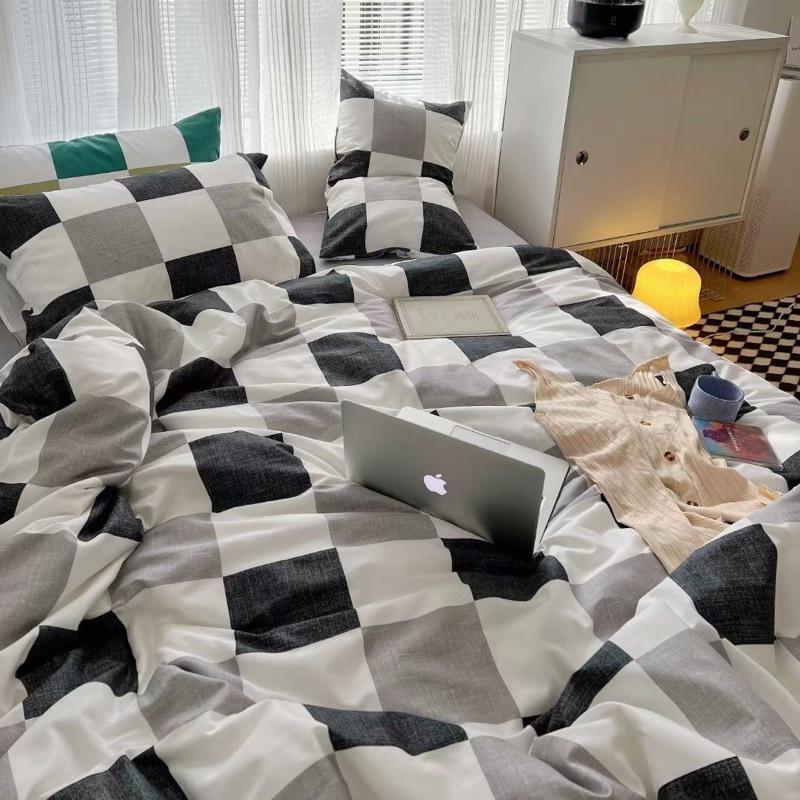 Bộ Chăn Ga Gối Cotton Living Hàng Nhập Khẩu Cao Cấp 4 Món Ô Vuông sen màu