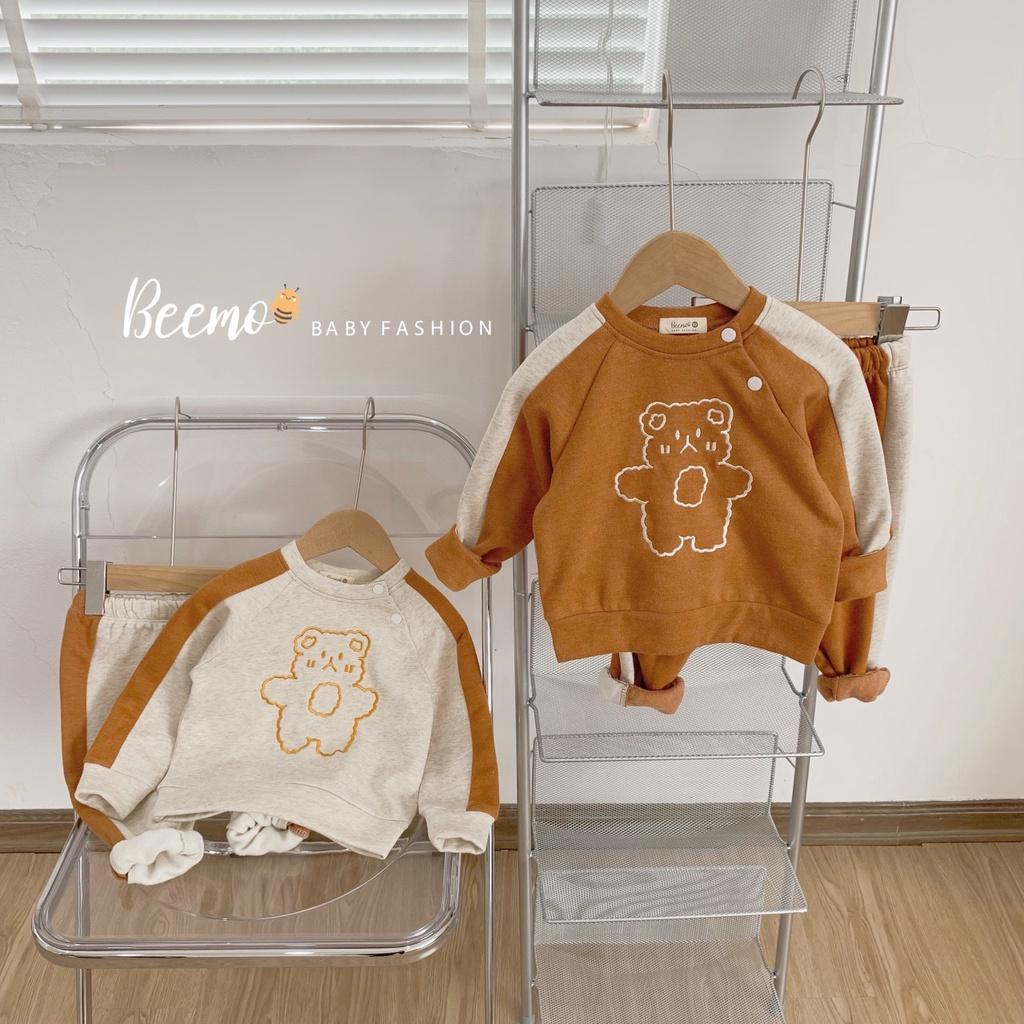 Bộ Nỉ Cotton Bé Trai Bé Gái Thêu Gấu Hàn Quốc Beemo Cực Ngầu