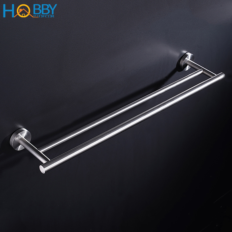 Giá treo khăn tắm Inox 304 HOBBY Home decor 2TT40 gắn tường dài 40cm không rỉ sét - 2 thanh treo