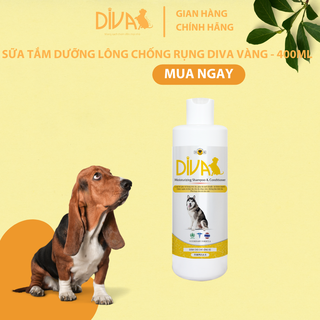 Sữa tắm dưỡng ẩm cho chó lông xù - DIVA 4 (Màu Vàng - 400ml)