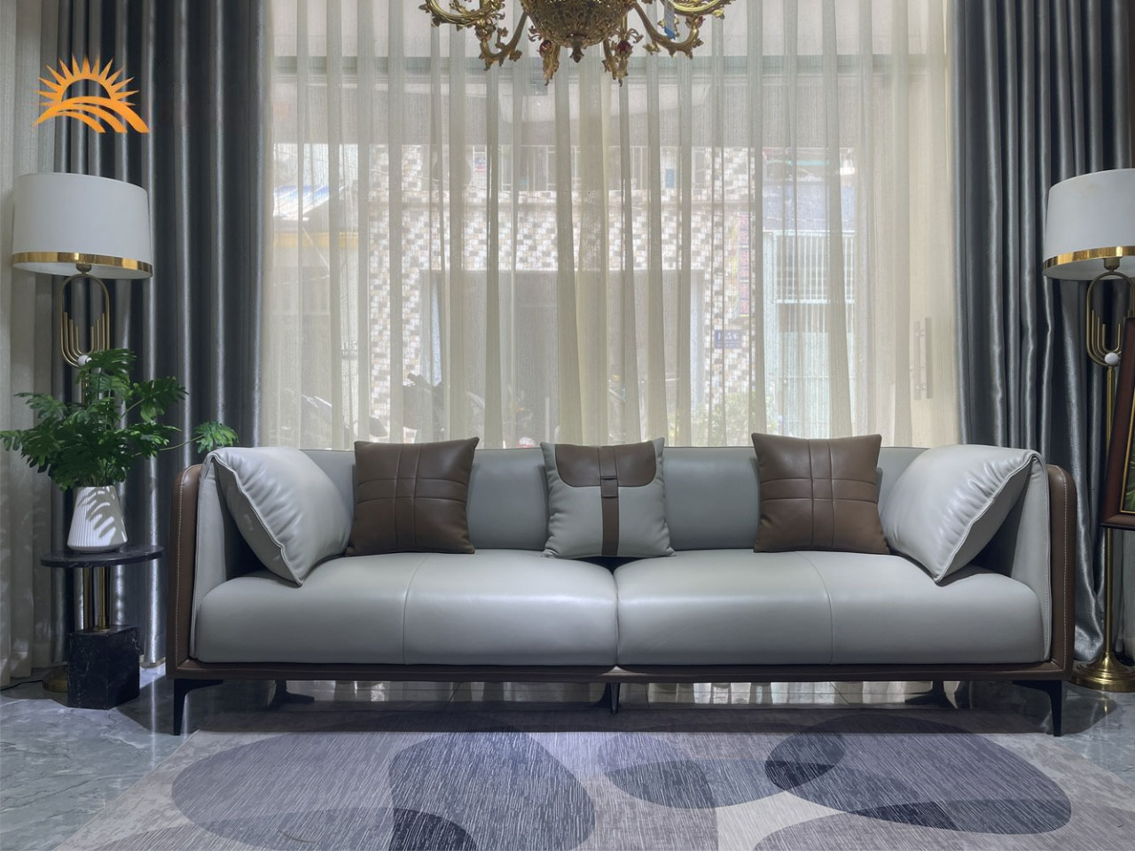 Combo ghế sofa băng da bò Italy Juno sofa màu xám SFBCT11 2m4 /1m2 hàng cao cấp chuẩn da bò nhập khẩu Ý