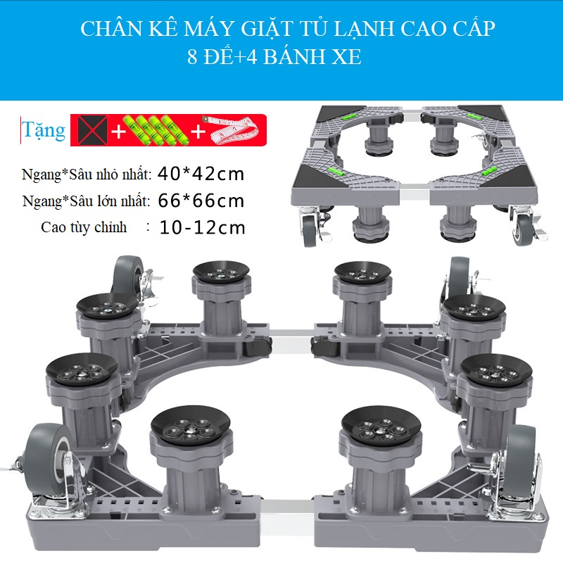 Chân Máy Giặt, Tủ Lạnh Có Bánh Xe Chống Rung Lắc Kích Thước 42 - 66cm