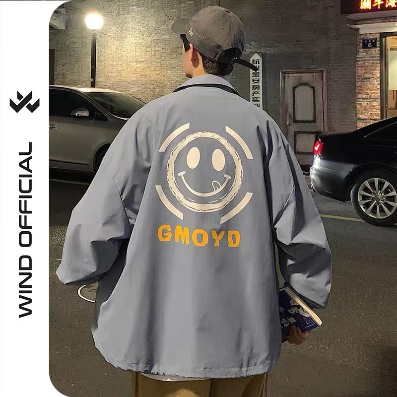 Áo khoác dù cardigan unisex form rộng Mặt Cười nam nữ ulzzang Wind