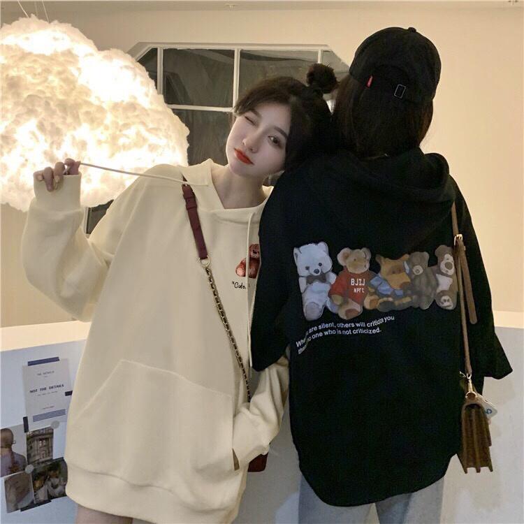 Áo khoác nỉ bông cotton dày mịn - hoodie form rộng unisex 5 gấu bông - 2N Unisex