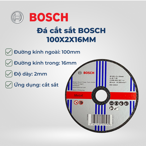 Đá mài, đá cắt sắt BOSCH100X6X16MM