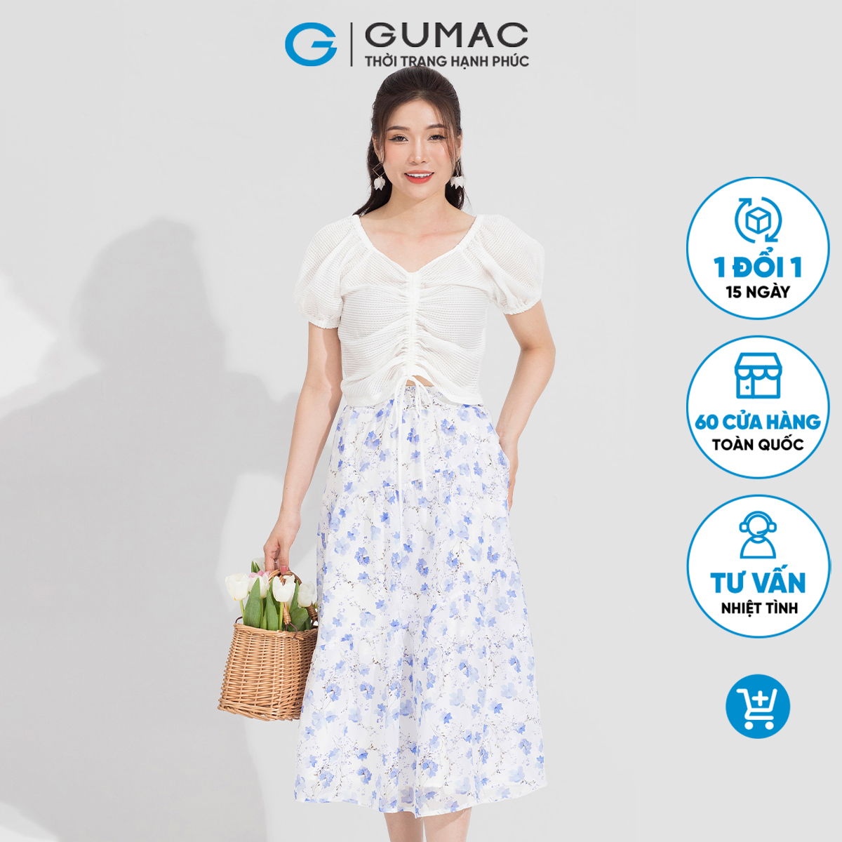 Chân váy hoa rã tầng GUMAC VD05044
