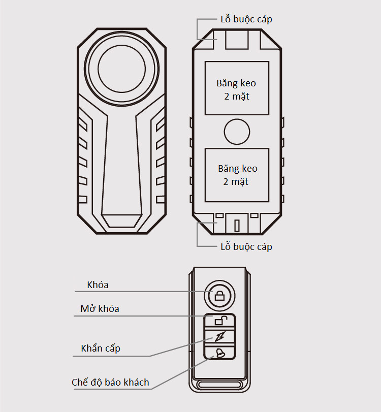 Bộ báo động chống trộm cảm biến rung có ĐKTX có khả năng chống nước M22R ( Tặng 02 móc dán tường ngẫu nhiên chịu lực )