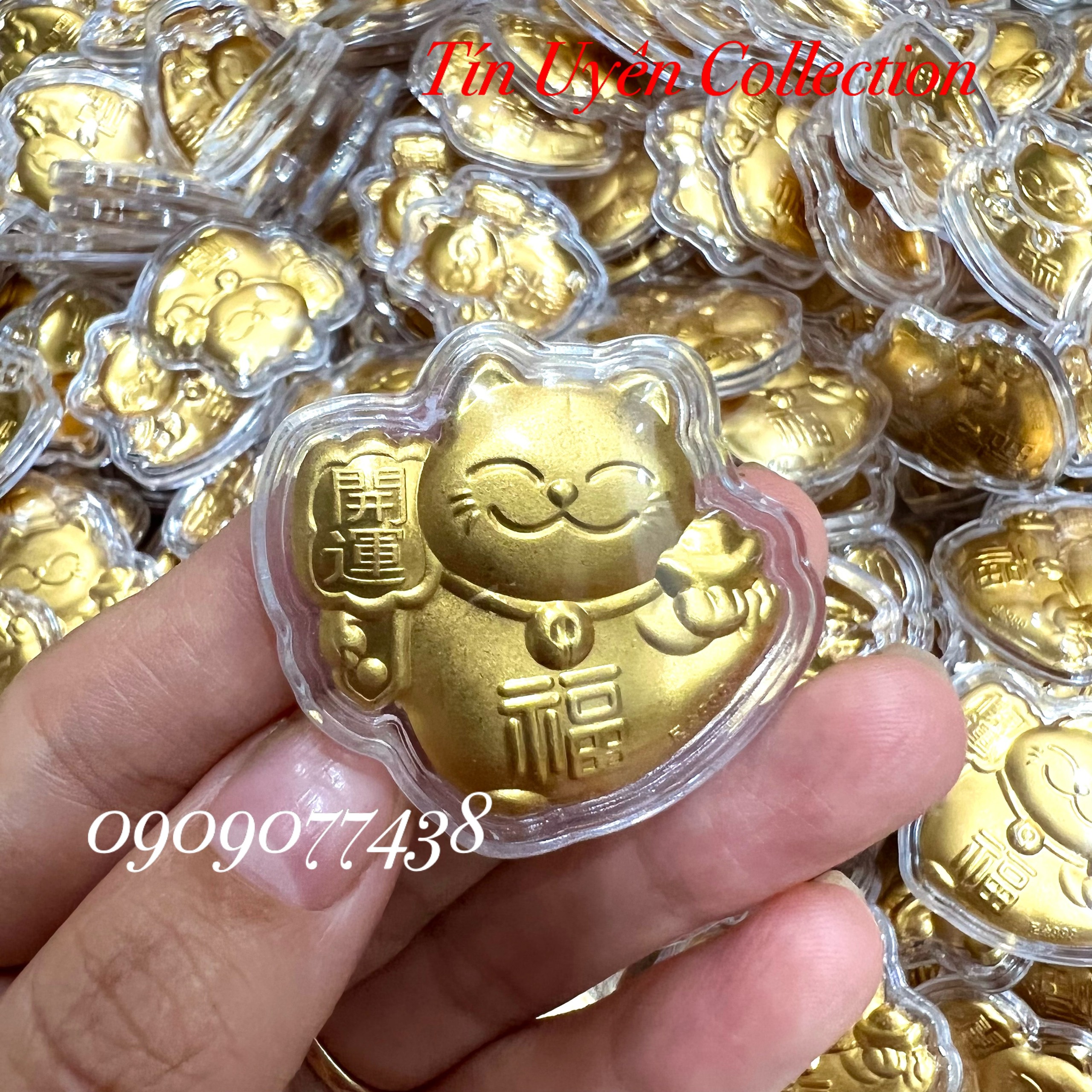 Thỏi Mèo Vàng Thần Tài may mắn tài lộc kèm túi Nhung trang trọng biếu tặng, Lì Xì Tết, phát lộc rất ý nghĩa