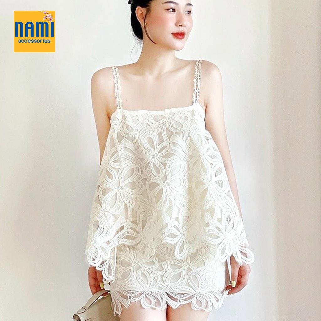 Set áo hai dây kèm chân váy ren hoa nổi tiểu thư nhẹ nhàng sang chảnh - ATNU045