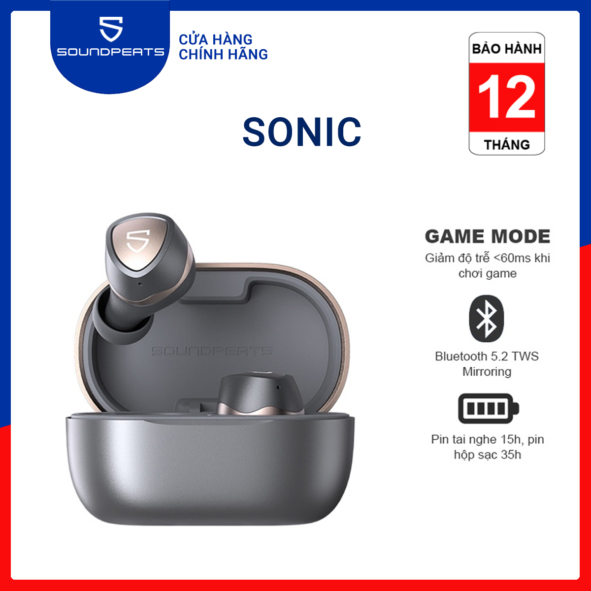 Tai Nghe True Wireless SOUNDPEATS Sonic Bluetooth V5.2 - Hỗ Trợ AptX - Hàng Nhập Khẩu