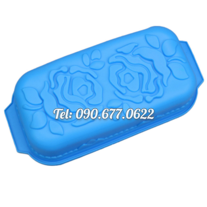 Khuôn silicone làm bánh, rau câu, bánh mì hình chữ nhật hoa hồng đôi kèm lá – Loại 29 cm - Mã số 1109