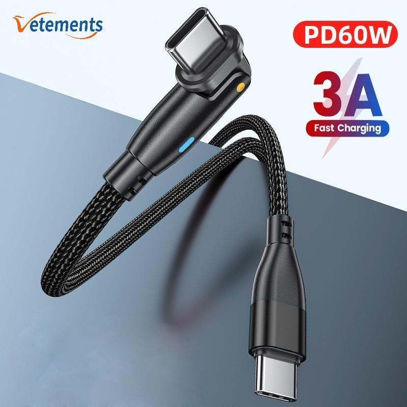 Cáp Sạc Nhanh/ Chuyển Đổi Dữ Liệu Type C 60W 3A Có Đèn LED Cho Laptop Macbook