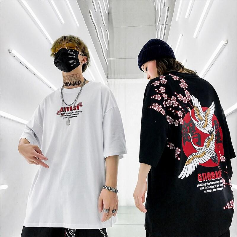 Áo thun in hình Chim Hạc hoa đào cổ trang style Unisex