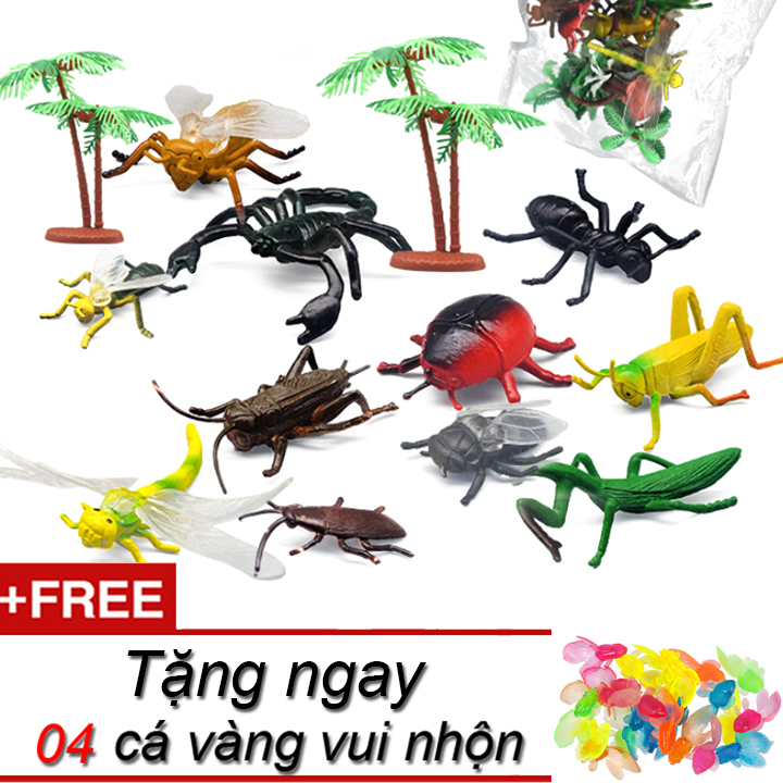 Bộ đồ chơi 12 mô hình côn trùng rừng nhiệt đới A128 mini Wild Insect Animals World đồ chơi thế giới động vật chất liệu an toàn cho trẻ tặng kèm 04 cá vàng sinh động