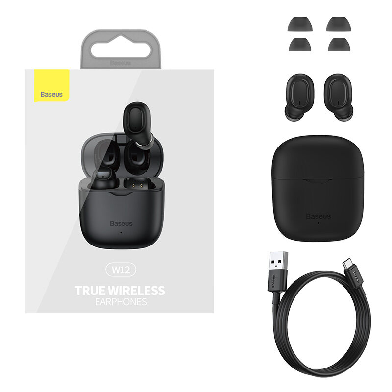 Tai nghe không dây Baseus WM12 TWS Tai nghe Bluetooth 5.1 Tai nghe không dây âm thanh nổi cho iPhone 13 Pro Max Tai nghe chơi game cảm ứng của Samsung Xiaomi-Hàng Chính Hãng