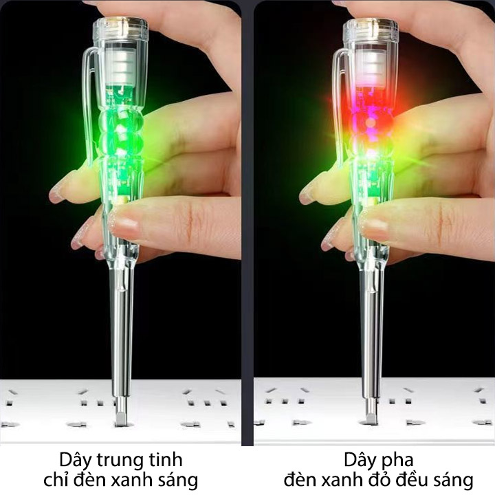 Bút thử điện thông minh thế hệ mới, loại 2 đèn LED xanh đỏ, kiểm tra dây điện đứt ngầm, đo thông mạch