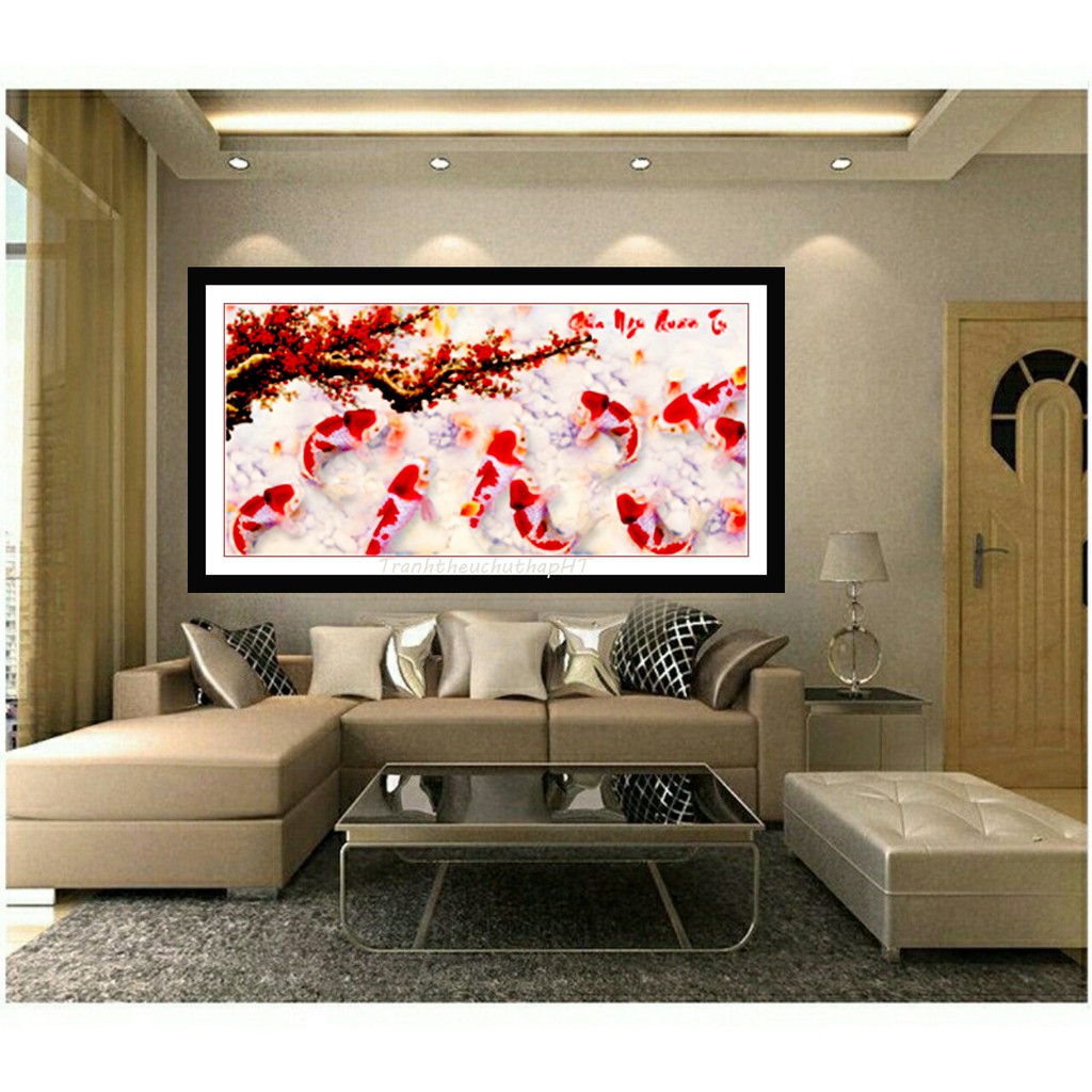 Tranh đính đá cửu ngư quần hội LV183 - 128 x 66 cm - chưa đính