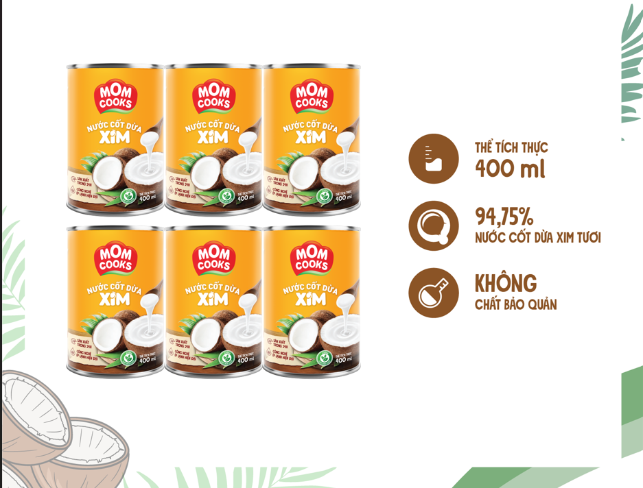 Combo 6 lon Nước cốt dừa MomCooks 400ml/lon