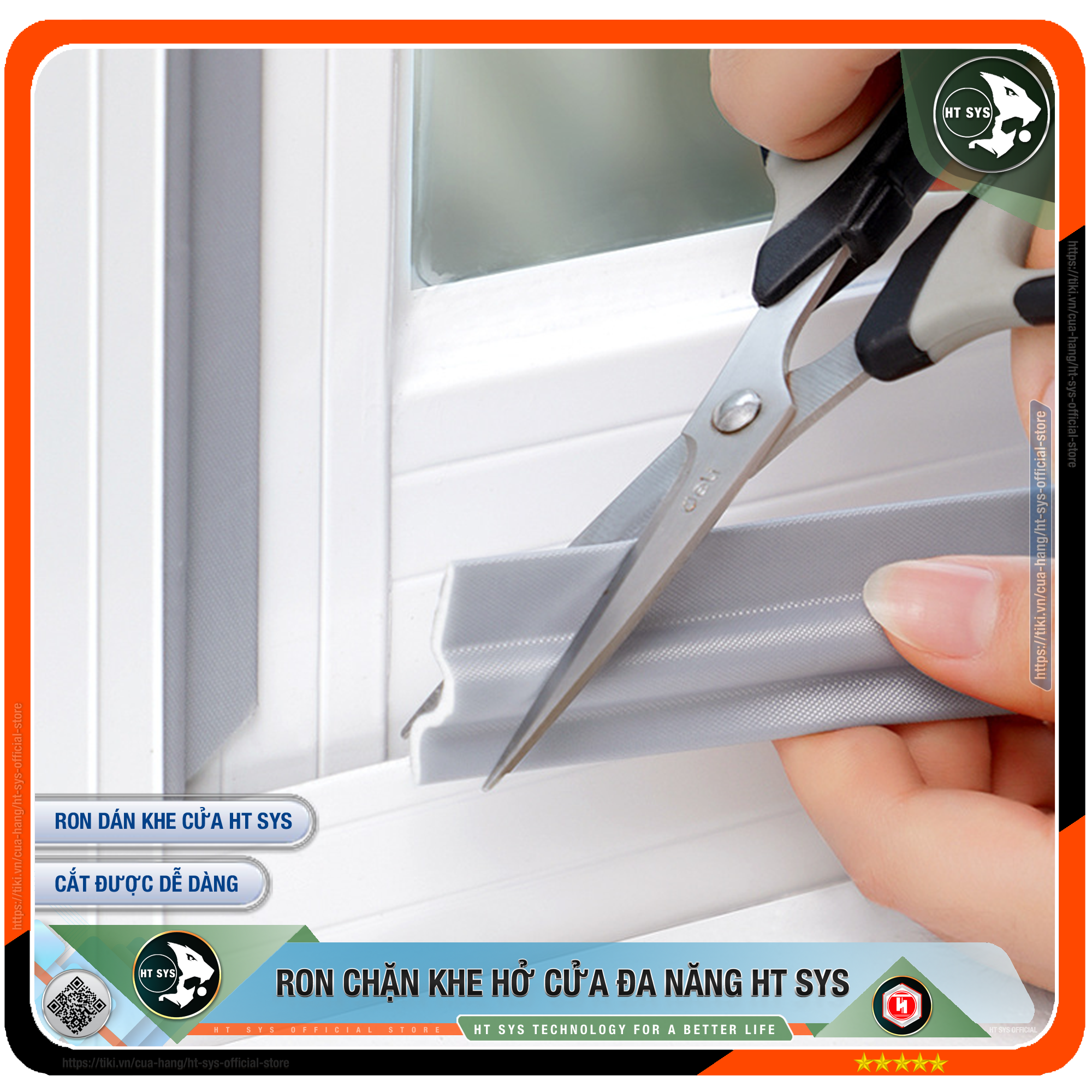 Ron chặn khe cửa HT SYS - Chất liệu PU &amp; PE cao cấp - Lớp keo ACRYLIC - Cuộn ron dán chặn khe cửa, chân cửa, khung cửa - Ngăn gió cách âm, chống bụi bẩn, ngăn côn trùng, chống thoát khí điều hòa - Hàng Chính Hãng