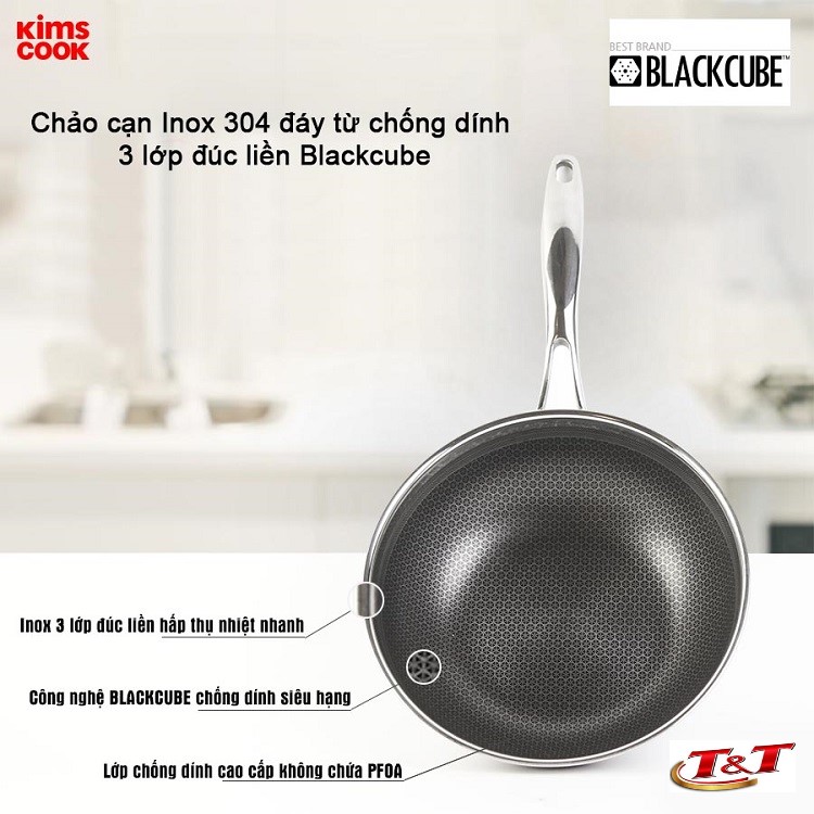 Chảo sâu Blackcube inox 3 lớp đáy từ chống dính KIMS COOK 24cm