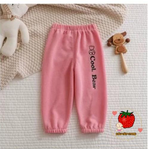 Quần Thu đông dài in hình gấu trẻ em chất cotton 100% co giãn 4 chiều cho bé trai và gái 8-20kg