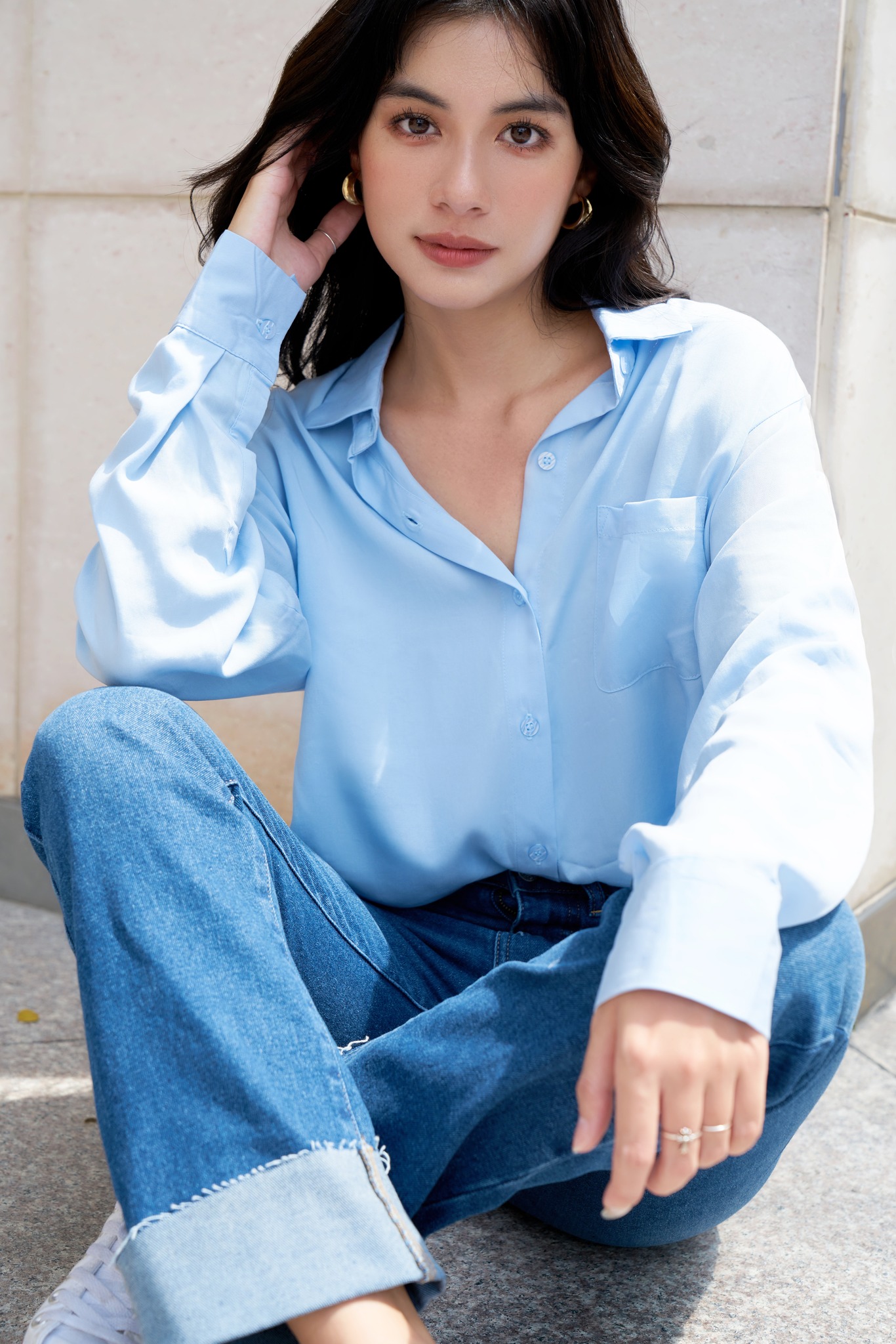 OLV - Áo Basic Button Blouse In Blue