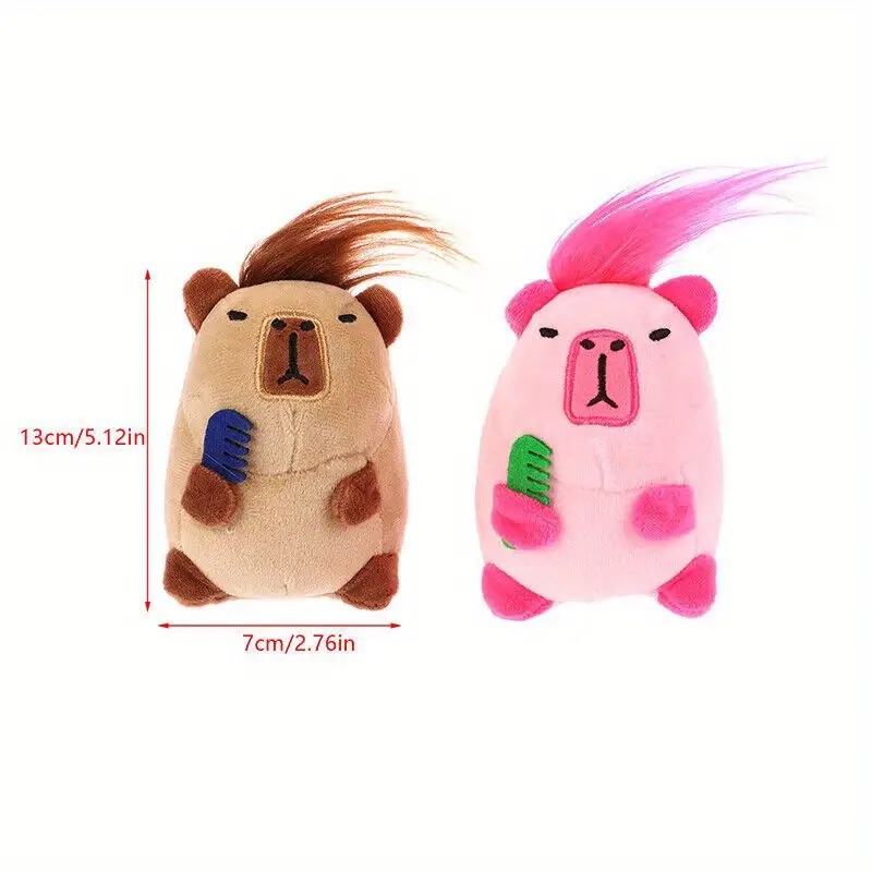 Thú nhồi bông capybara hồng và nâu có tóc xù - Size 20cm - Quà tặng gấu bông chuột lang bộ trưởng ngoại giao đáng yêu