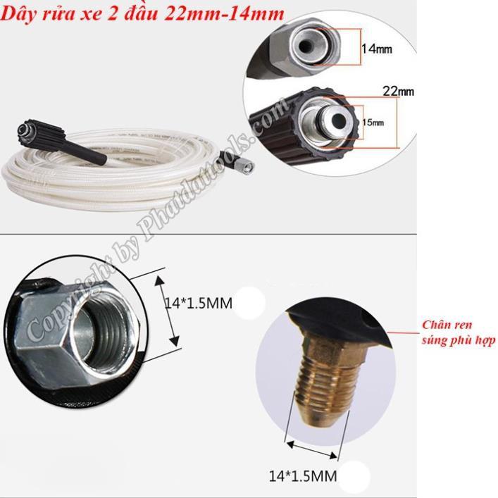 Cuôn dây rửa xe cao áp 10m-15m-20m cho máy rửa xe-Tặng kèm khớp nối dài dây rửa xe-Màu Trắng