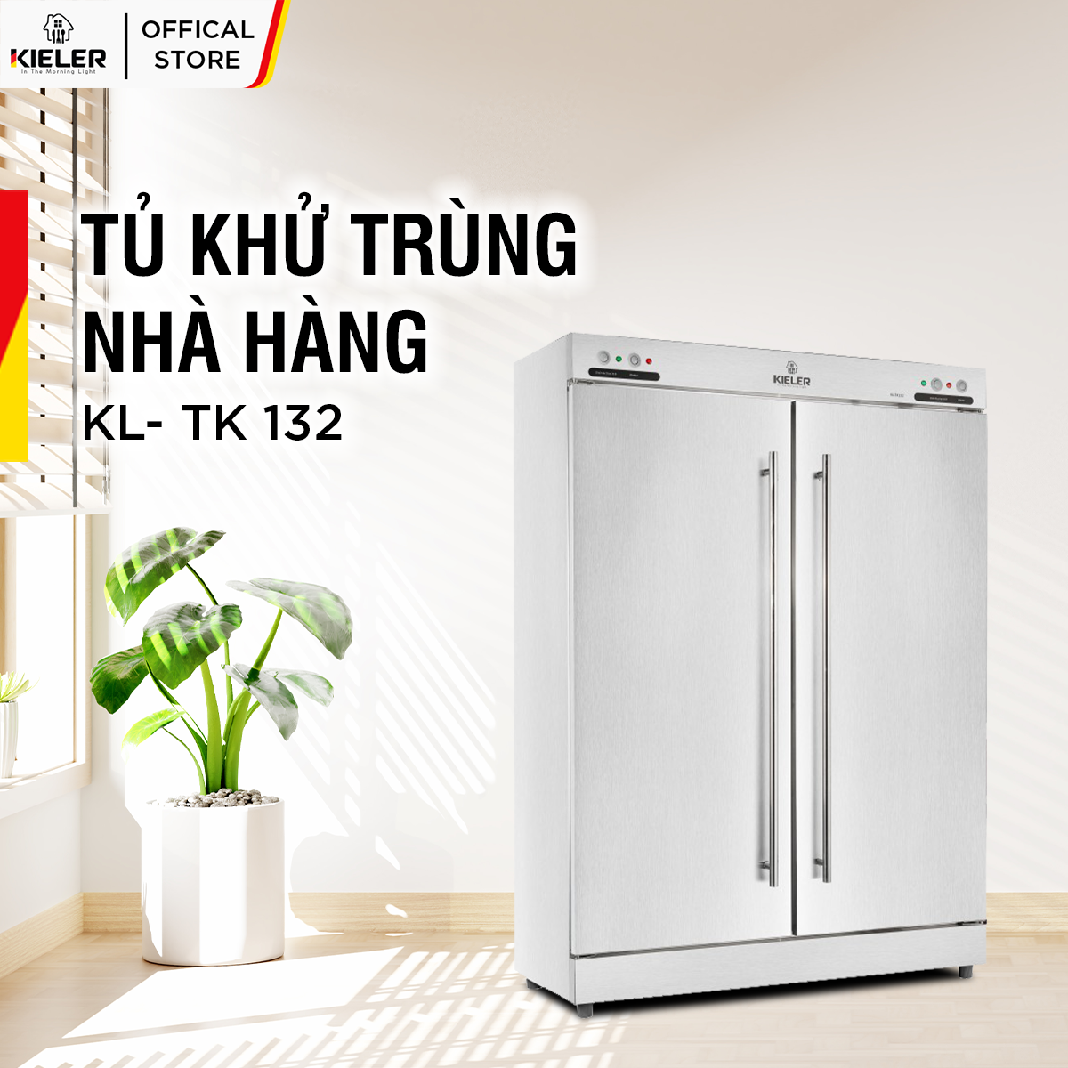 Tủ khử trùng Kieler KL-TK132 khử trùng, sấy khô, làm ấm các loại chén bát đĩa ly với sức chứa 64kg cho nhà hàng, resort - Hàng Chính Hãng