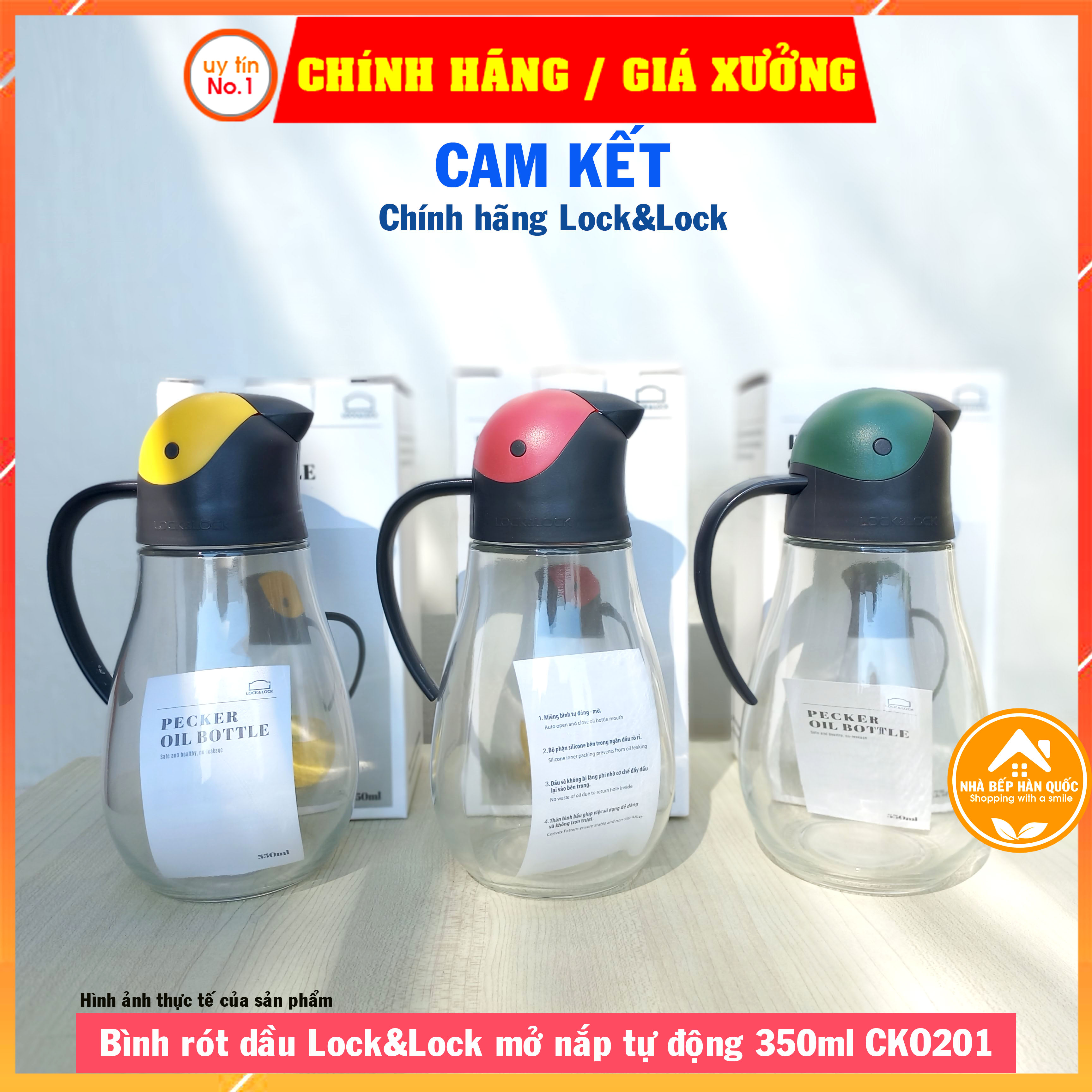 Bình thủy tinh đựng dầu LOCK&amp;LOCK tự động mở nắp CKO201 550ml