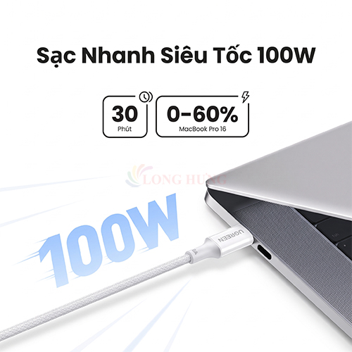 Cáp USB Type-C to Type-C Ugreen Braided Fast Charging 5A 1m 100W L502 - Hàng chính hãng