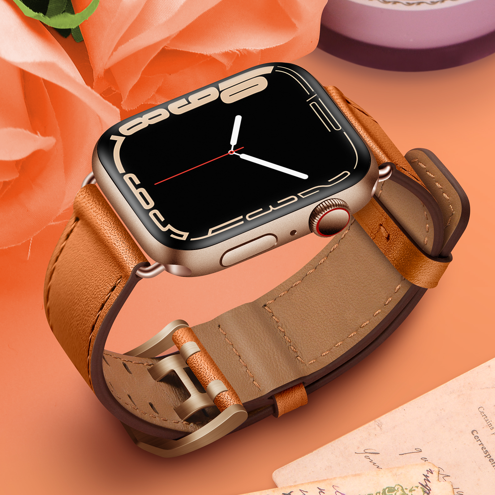 Dây Da Bò Khóa Đôi cho Apple Watch Series 1/2/3/4/5/6/7/8/9/SE1,2 &amp; Apple Watch Ultra 1/2 Size 38/40/41/42/44/45/49mm - Hàng Chính Hãng