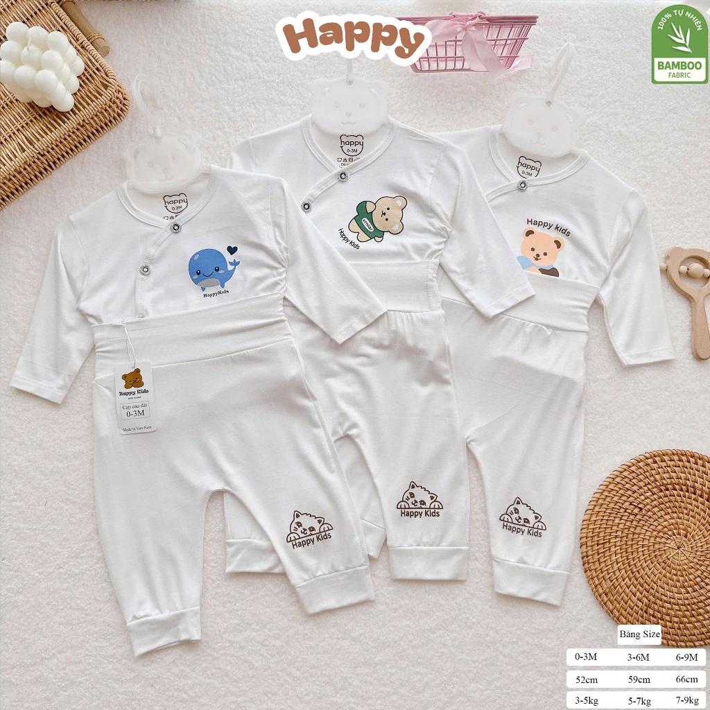 [3-8kg] Bộ Quần Áo Sơ Sinh Dài Tay Cạp Cao Chất Thun Lạnh Mềm, Mỏng, Mát - HAPPY KIDS - Gấu nâu