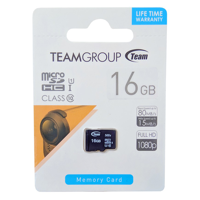 Thẻ Nhớ Micro SDHC Team 16GB 500x Class 10 U1-80MB/s (Đen) - Hàng Chính Hãng