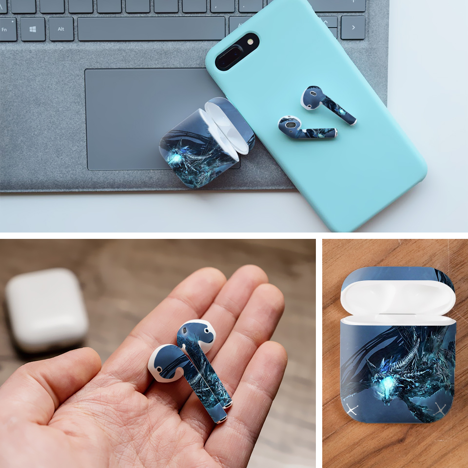 Miếng dán skin chống bẩn cho tai nghe AirPods in hình Rồng băng - dra040 (bản không dây 1 và 2)