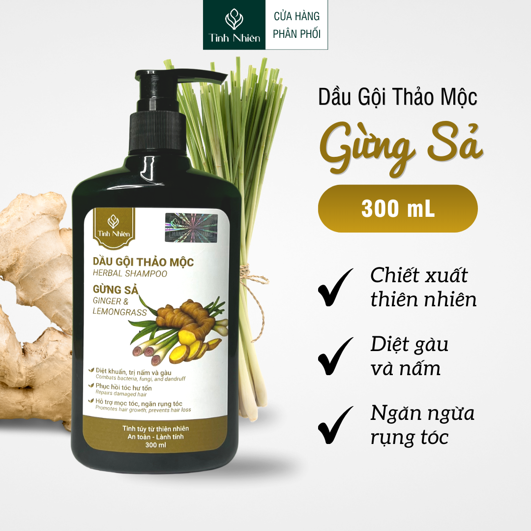 Dầu Gội Thảo Mộc Gừng Sả Tinh Nhiên 300 ml ngăn ngừa gàu ngứa, giúp tóc suôn mượt